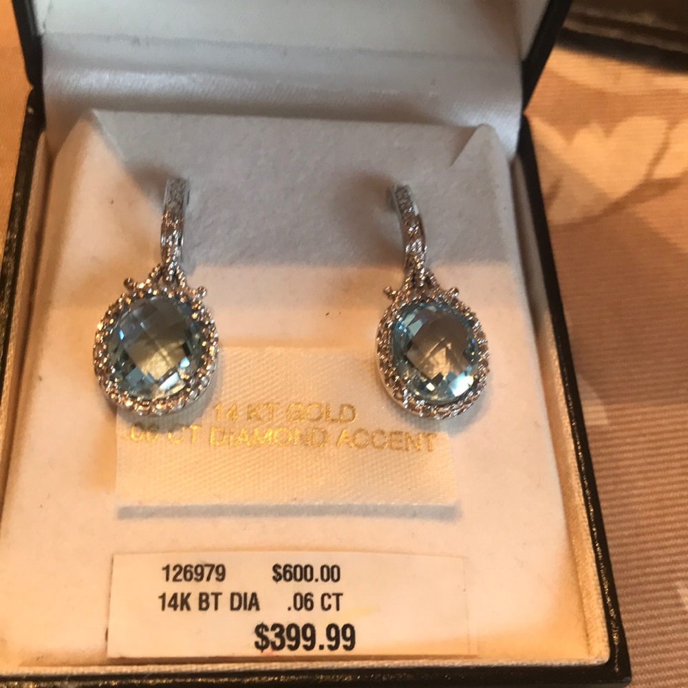 14K WHITE GOLD LARGE AQUAMARINE STONES PIERCED EARRINGS NWT - Picture 8 of 16